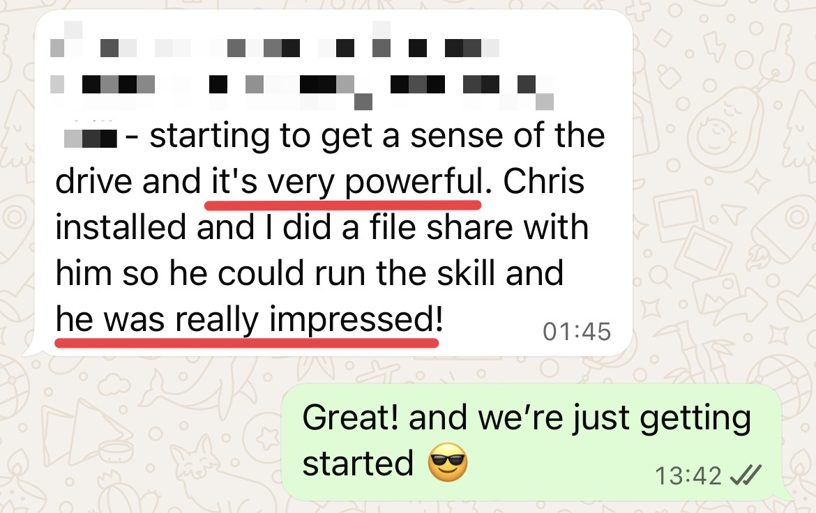 Testimonial — starting to get a sense of the drive and it’s very powerful, he was really impressed